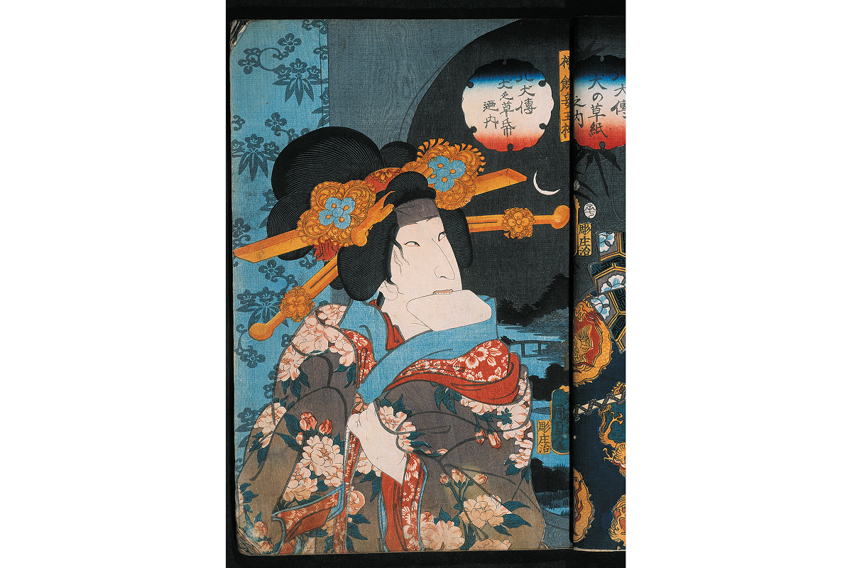 里見家に呪いをかけた玉梓 『八犬伝犬の草紙之内』より（二代歌川国貞画、1852（嘉永5）年、館山市立博物館蔵）