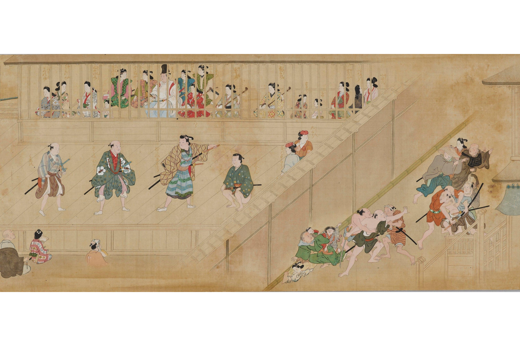 江戸の二大悪所と呼ばれた吉原遊郭や芝居小屋を描いた『北楼及び演劇図巻』（江戸時代）出典：国立文化財機構所蔵品統合検索システム