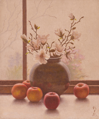 「こぶしとリンゴ」昭和41年頃(c.1966)、福岡県立美術館蔵