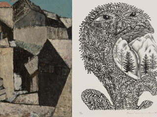 （右）松澤茂雄《海辺の家》1956（左）髙橋甲子男《森の精》2009